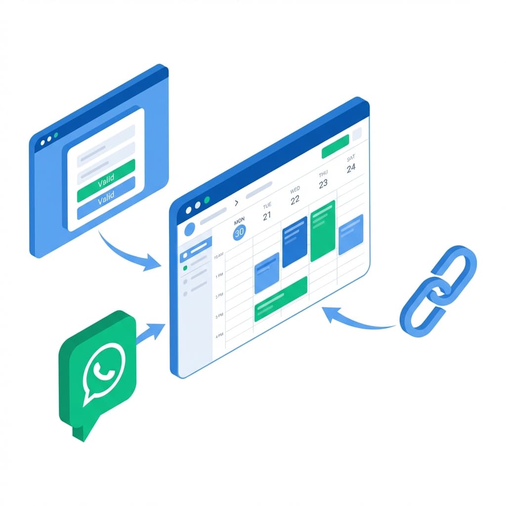 autoGMS online booking system integrating web, WhatsApp, and direct links