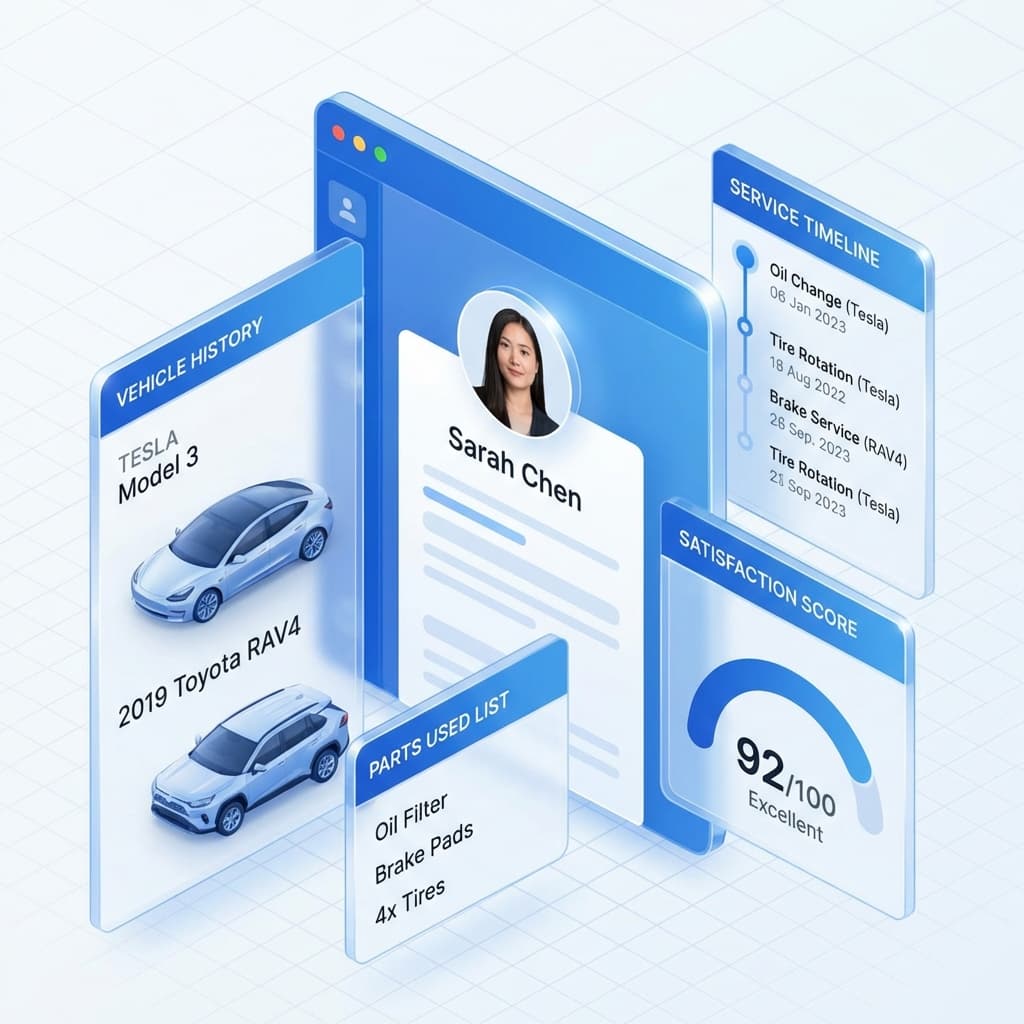 AutoGMS customer CRM and vehicle history interface