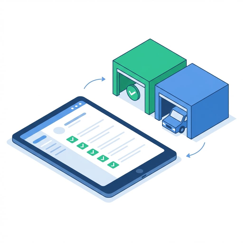 Digital tablet job card interface with live garage bay status