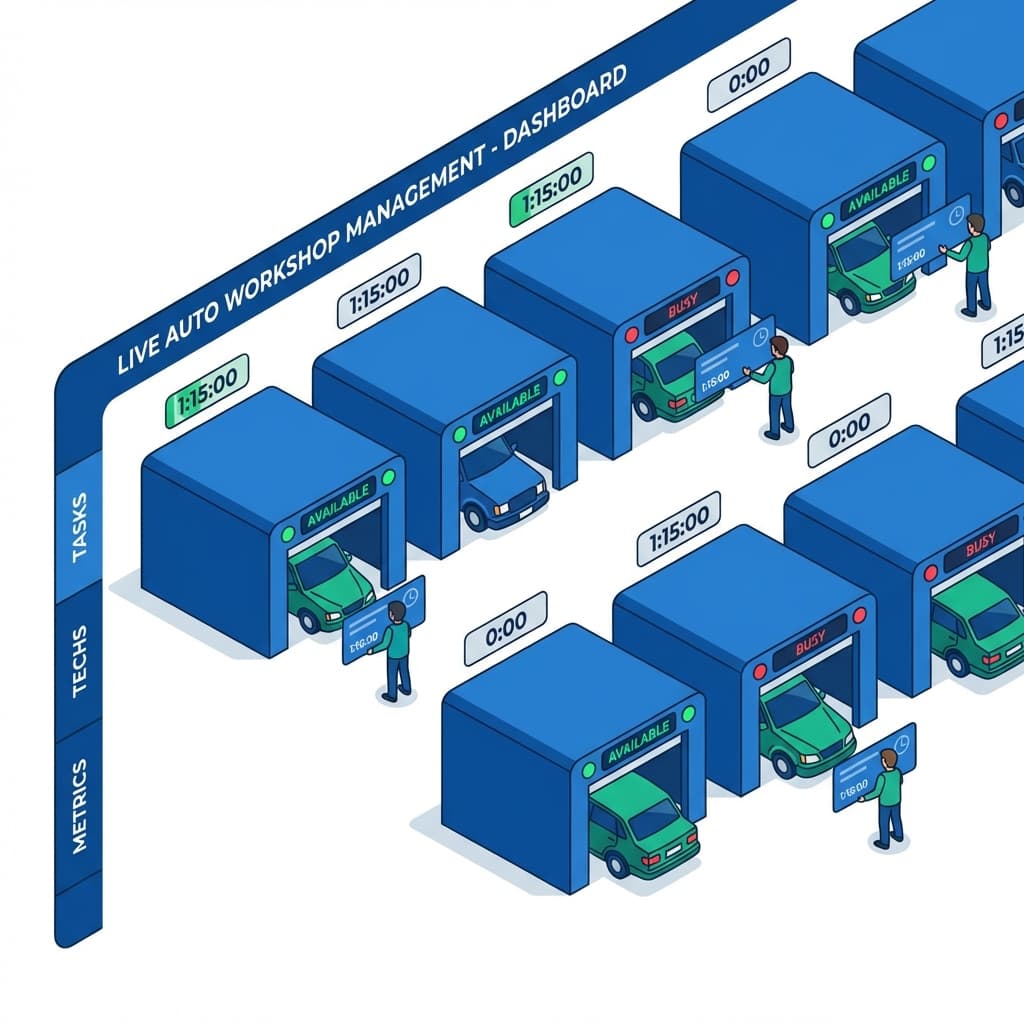 AutoGMS live workshop control dashboard for UAE garages